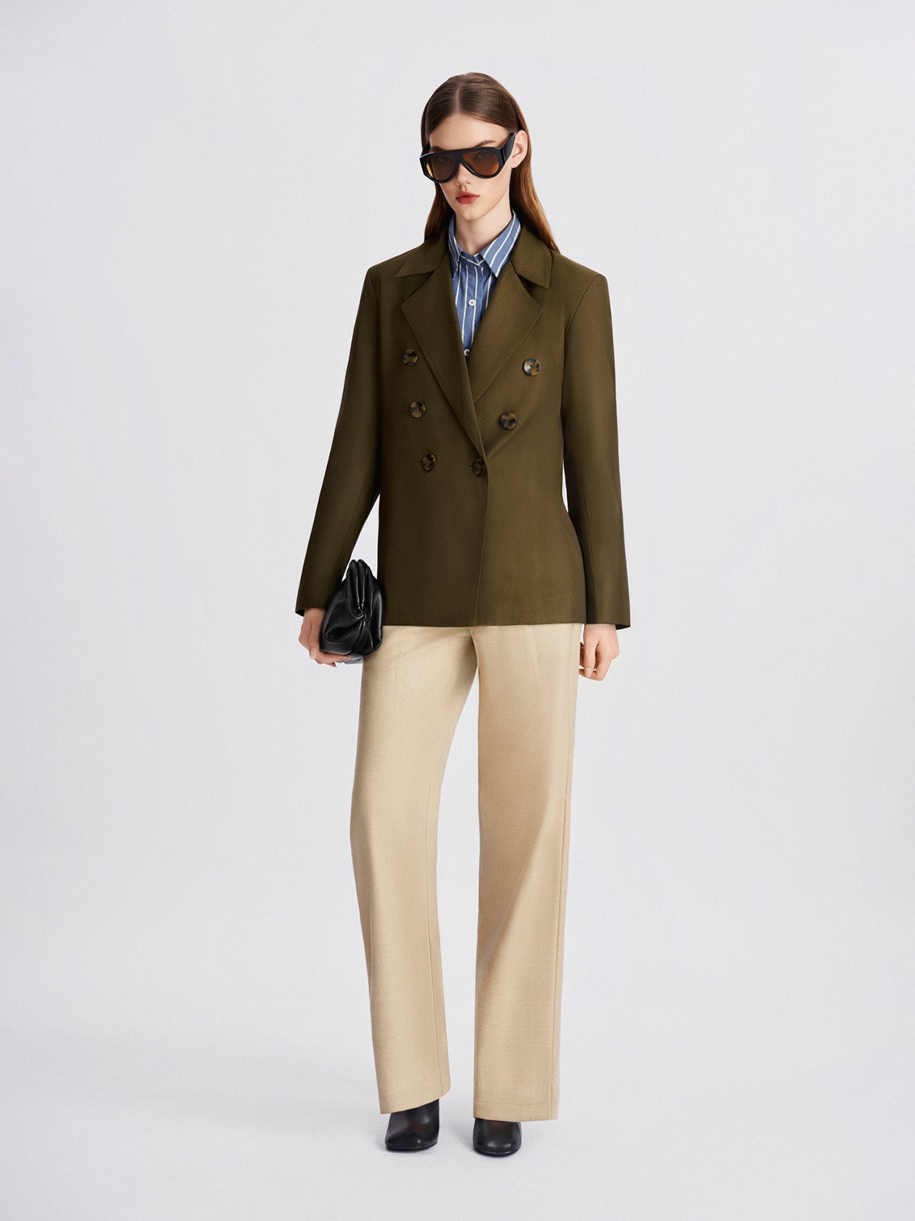 Green Olive Double-Breasted Blazer