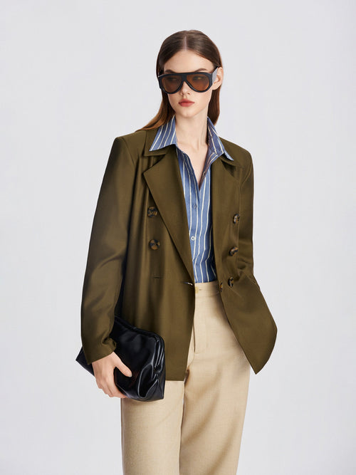 Green Olive Double-Breasted Blazer